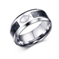Anello 8mm in acciaio inossidabile con fibra di carbonio blu nero e simbolo pesce Ichthys - Taglia US 7 / Argento (Pesce Ichthys)