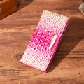 Chic rose red crocodile embossed leather long wallet with gold metal side clasp - Gradient Rose + Green