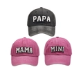 Set di cappelli da baseball per famiglia grigio e rosa con ricamo PAPA MAMA MINI testuale - Set Nero e Rosa