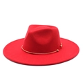 Classic red wool felt fedora hat with flat brim and gold metal ring accent for unisex - M(56-58cm) / Red