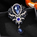 Luxurious vintage crystal brooch with deep blue teardrop pendant in silver frame - Dark Blue