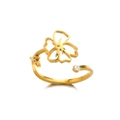 Adjustable gold stainless steel ring with hollow flower design and white zircon stone - 11-Hollow Daisy / Gold
