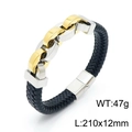 Pulsera para hombre de cuero trenzado negro con eslabones de acero oro y plata - Bicolor Dorado (KB147784-KFC)