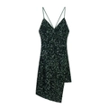 Vestido de lentejuelas verde oscuro sin mangas con escote en V y dobladillo asimétrico - S / Verde Oscuro