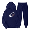 Survêtement bleu marine en polaire avec imprimé ballon de rugby et cœur sur le sweat - S / Haut Et Bas / Bleu Marine (Imprimé Coeur Football)