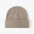 Gorro de lana de punto para mujer con doble vuelta en tono caqui neutro clásico - Caqui