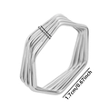 Macro shot of a five-layer hexagonal 304 stainless steel ring with dimension labels - Silver