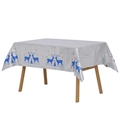 Silver Christmas tablecloth with blue reindeer and snowflakes for festive party decor - Silver with Blue Reindeer Christmas Tablecloth