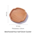 Clover shaped beech wood tea coaster with 9.5cm diameter and anti-slip textures - Beech Four-leaf Clover Coaster
