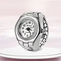 Silver alloy ring watch with round white dial and elastic band for men and women - Small Round White Dial