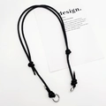 Close-up of black leather strap with silver alloy hook and minimalist adjustable knot - Silver Ring Buckle / Black