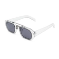 Modern transparent thick frame sunglasses with dark grey lenses and metal double bridge - Transparent Frame Black Grey Lens