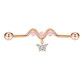 Rose gold industrial barbell earring with pink beads and a zircon butterfly charm - Rose Gold Butterfly