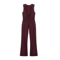 Sleeveless deep burgundy long jumpsuit with V-neck zipper and wide leg design - XS / Top And Bottom / Burgundy
