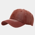 Detail of rust red washed cotton baseball cap with vintage texture and stitched eyelets - Adjustable / Burgundy