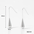 Minimalist silver teardrop earrings in polished stainless steel finish, size 40mm x 8mm - Silver (D3101)