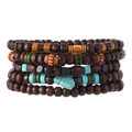 Detail of bohemian wooden bead bracelet featuring turquoise butterfly and ethnic charms - Turquoise Butterfly Ethnic Set (39)