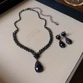 Vintage jewelry set featuring black pear-cut zircon necklace and drop earrings in dark finish - Black 2pcs Set Necklace (150#)