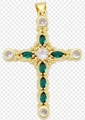 Cross pendant in gold with green marquise and white zircon stones on transparent background - Style 98/Gold Green Marquise Zircon Cross