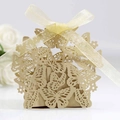 Laser-cut butterfly candy box in elegant kraft brown cardstock with champagne ribbon - Beige Gold