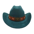 Cappello da cowboy verde scuro con cinturino in pelle e stemma con teschio di toro bronzo - Verde Scuro