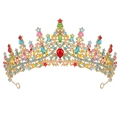 Luxurious gold bridal crown with multi-colored crystals and red pear-shaped gemstones - Gold with Multicolor Zircon