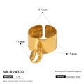 18K gold plated stainless steel hammer texture ring with shell pendant and 11mm width - Shell Pendant Hammered Style (NB-R24300)