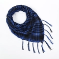 Detail of blue and black checkered shemagh scarf with woven fringe tassels and breathable texture - Sapphire Blue