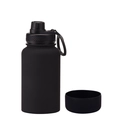 Black matte 650ml stainless steel water bottle with non-slip silicone boot and carry loop - 650ml / Black - Sport