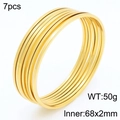 Set de 7 pulseras de acero inoxidable chapado en oro con diámetro interior de 68mm - Estilo de 7 Anillos (KB186200-LO) / Dorado / Interior 68x2mm