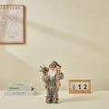 Statuetta di Babbo Natale nordico grigio con sci in legno e barba in ecopelliccia - 30cm