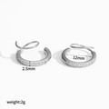 Detailansicht der 12mm silbernen C-Ohrringe mit Zirkonia-Besatz und Abmessungen - Silberfarbenes Spiralförmiges Creolen-Design mit Zirkonia-Besatz(TE60403-S)