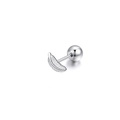 Polished stainless steel feather stud earring with secure screw-back ball closure - Feather & Ball Style / 1 Piece / Steel