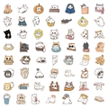 Grid layout of cute cartoon cat stickers in various poses for water bottles and scrapbooks - 60 Sheets