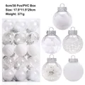 Set di 30 palline di Natale da 6 cm trasparenti e bianche con piume e paillettes - Bianco