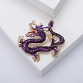 Vintage purple enamel dragon brooch with gold trim and red gemstone eye accessory - Purple Chinese Dragon