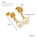 18K gold plated stainless steel pearl drop earrings with zircon studs for women - Pearl Zircon Drop Style (S-E262)