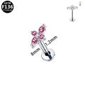 Titanium labret stud with pink zircon flower top, 1.2mm gauge and 8mm length size details - Silver Pink Flower
