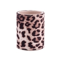 Detail of leopard print makeup brush holder showing faux leather texture and stitching - Leopard Print PU Bucket