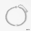 Minimalist beaded bracelet with silver metal beads and a single white pearl accent - Silver Bracelet(B673)