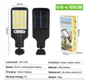 Detail showing 108 COB solar street light with back charging panel and packaging box - 616-4 108COB (No Remote)