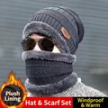 Men's dark gray knit beanie and scarf set with thick fleece lining for winter warmth - Adult Style (Hat And Neck Warmer) / Gray