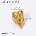 Golden oversized pointed heart ring with evil eye pattern in 18K gold-plated stainless steel - Evil Eye Heart Style (NB-R20232235) / Gold