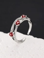 Anello aperto punk argento con tre fiori in smalto rosso dal design minimalista - Stile Fiore Rosso Argento(N-1065)