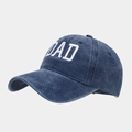 Vintage navy blue washed cotton baseball cap with white DAD embroidery and curved brim - Soft Top Solid DAD Navy Blue
