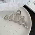 Large silver metal wave hair claw clip with a glossy finish for thick hair - 19# Double Wave Silver