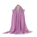 Close-up of premium purple cashmere-like scarf showing fine texture and fringe details - Light Purple