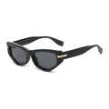 Retro black cat-eye sunglasses with geometric frames and golden metal hinge detail - Black Frame / Black Lens