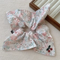 Floral print scrunchie in pastel colors with embroidered cherry and lace heart detail - Scrunchie / Pink Heart Cherry