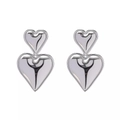 Polished silver heart drop earrings in double layered design made of stainless steel - Silver Double Layer Heart Style (19-TE6003-S)